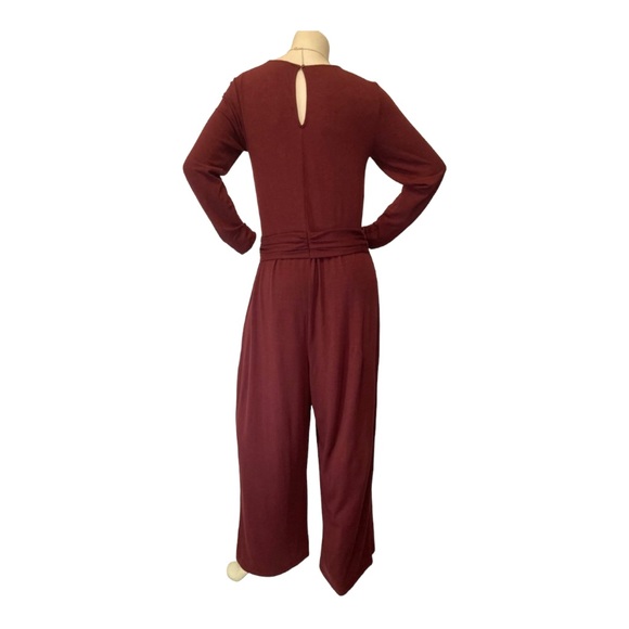 OLD NAVY Burgundy Comfy Long Sleeve Pull On Wide Leg Jumpsuit Criss Cross Waist - Picture 2 of 7
